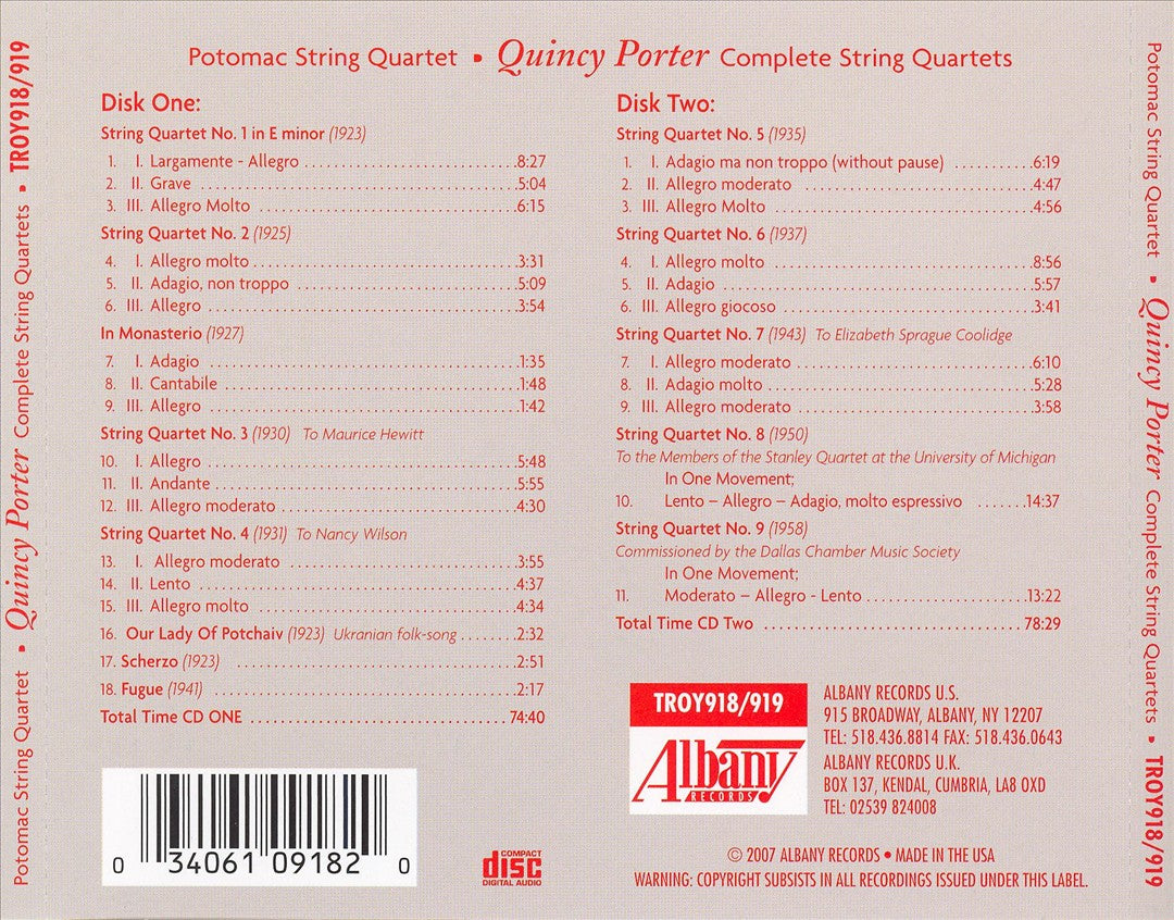 Quincy Porter: Complete String Quartets cover art