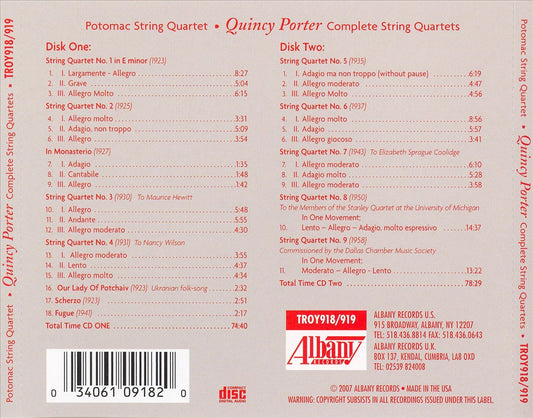 Quincy Porter: Complete String Quartets cover art