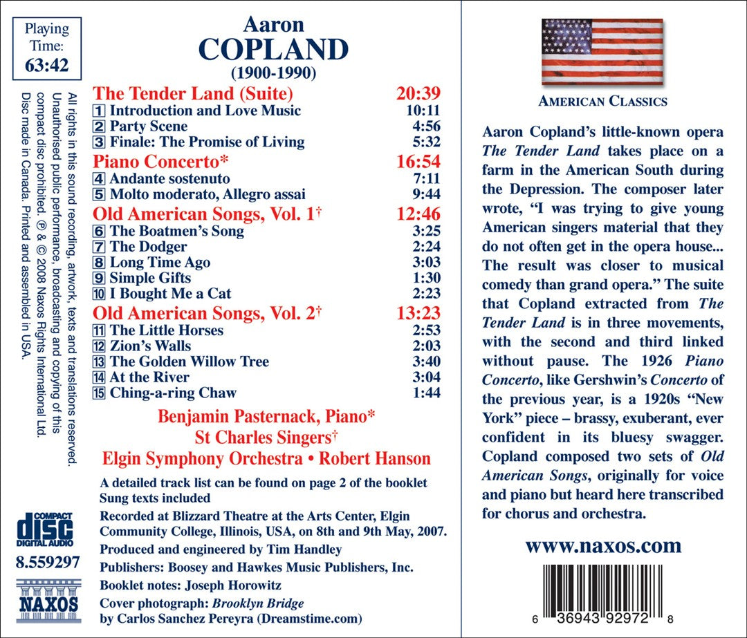 Copland: Piano Concerto; The Tender Land (Suite); Old American Songs cover art