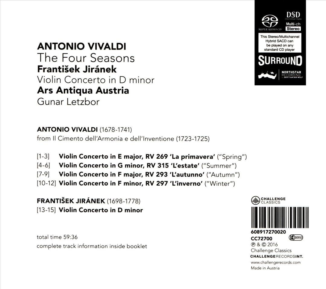 Antonio Vivaldi: The Four Seasons; Frantisek Jiránek: Violin Concerto in D minor cover art