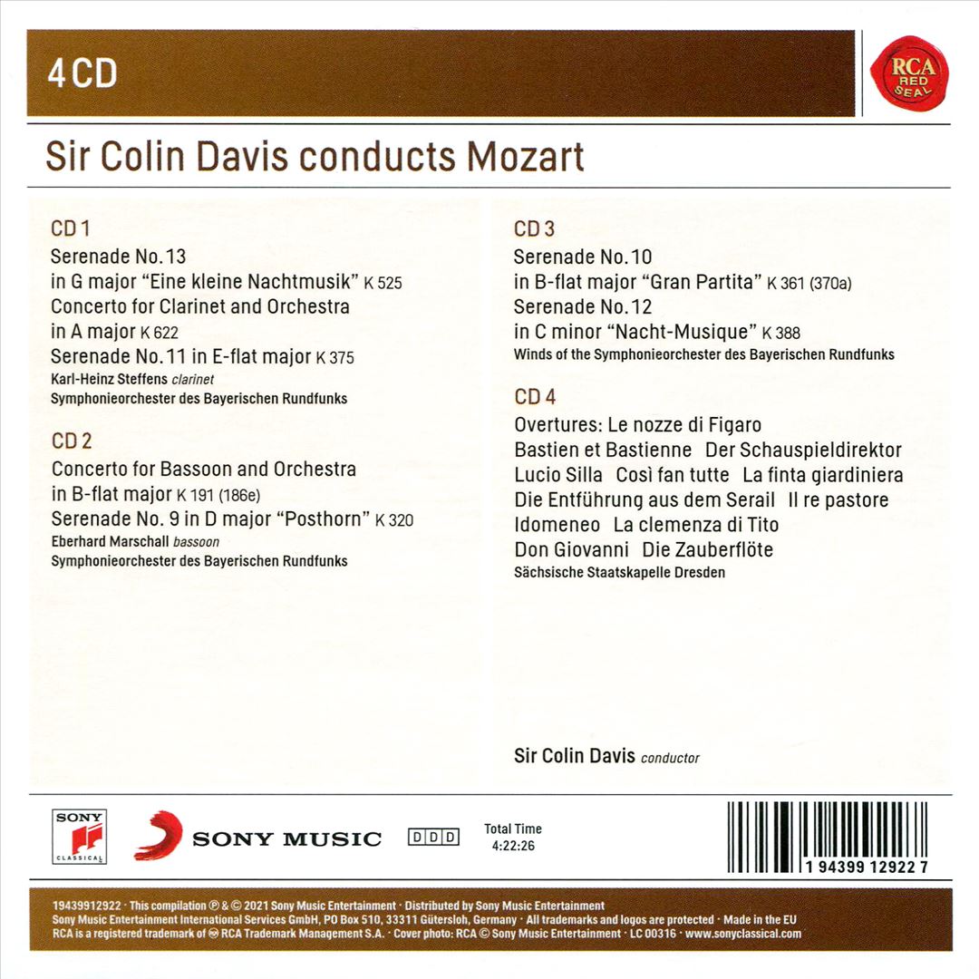 Sir Colin Davis conducts Mozart: Serenades Nos. 9-13; Clarinet Concerto; Bassoon Concerto; Overtures cover art
