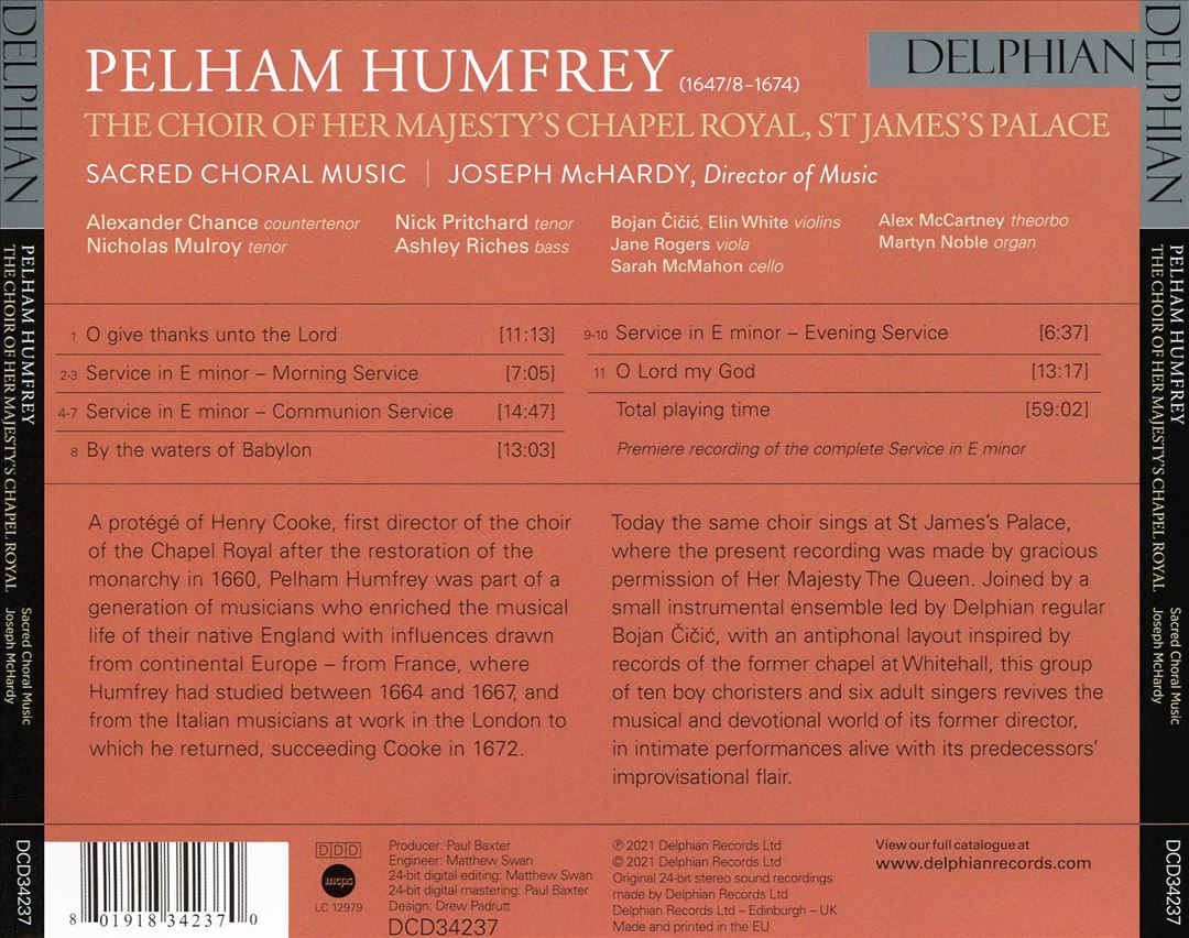 Pelham Humfrey: Sacred Choral Music cover art