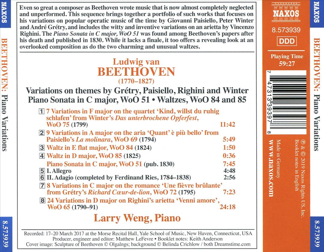 Beethoven: Variations on Themes by Grétry, Paisiello, Righini, Winter cover art