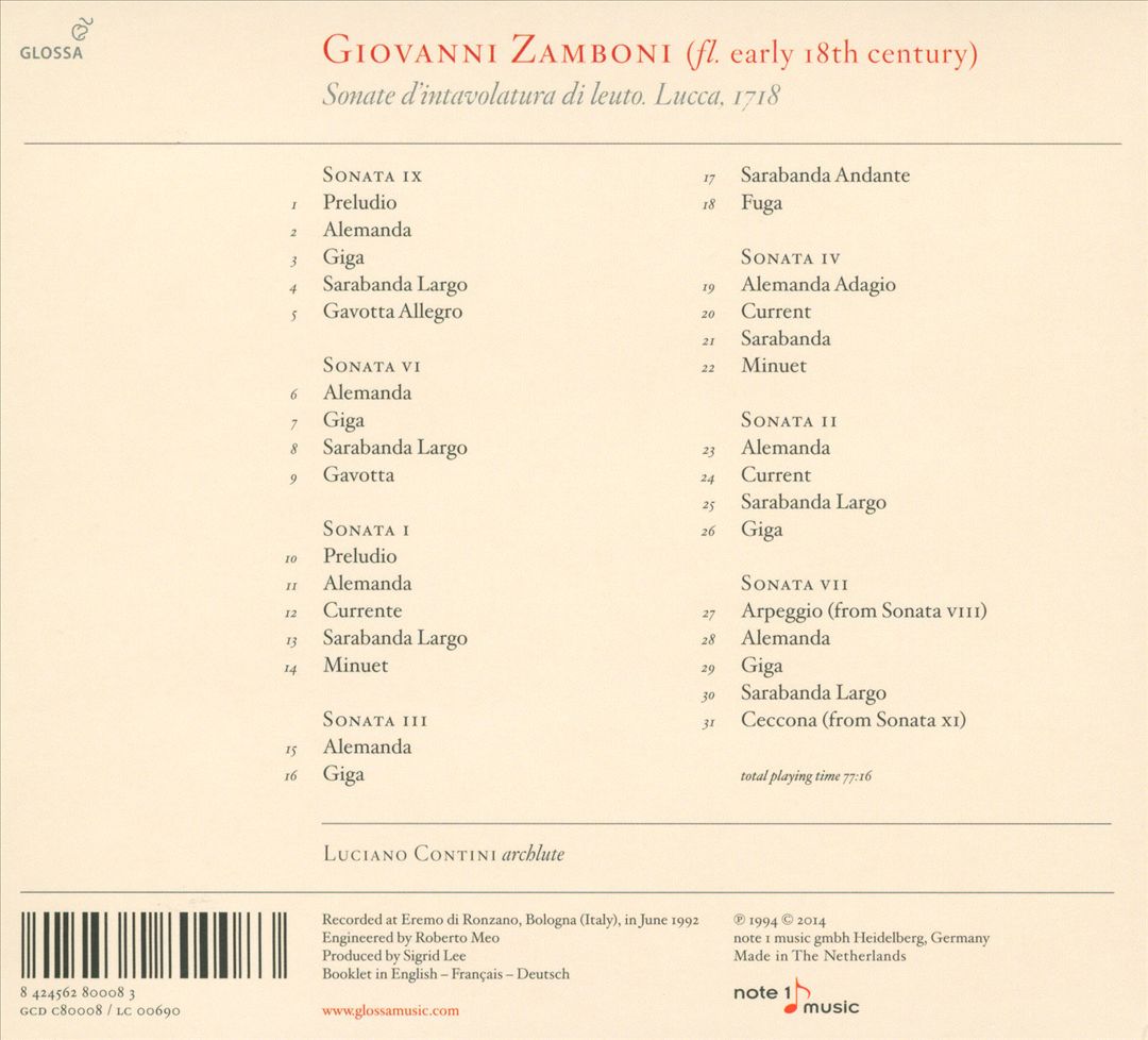Giovanni Zamboni Romano: Sonate d'Intavolatura di Leuto cover art
