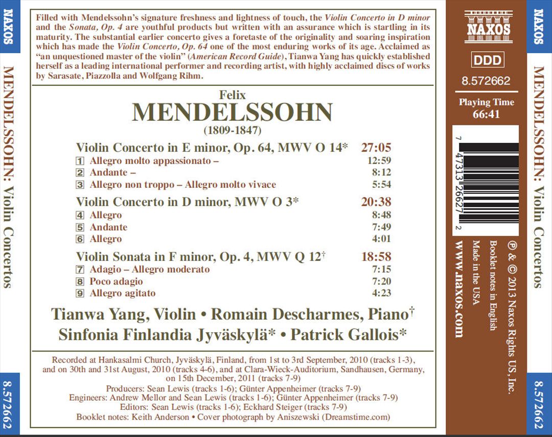 Mendelssohn: Violin Concertos; Violin Sonata in F minor cover art