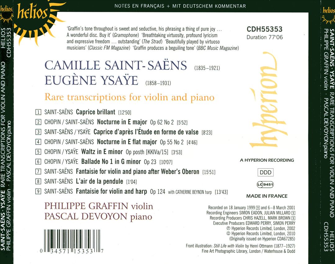 Saint-Saëns & Ysaÿe: Rare Transcriptions for Violin and Piano cover art