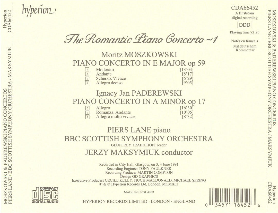 Paderewski: Piano Concerto in A minor, Op. 17; Moszkowski: Piano Concerto in E major, Op. 59 cover art