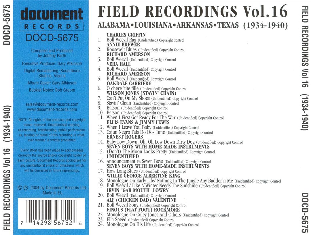 Boll Weevil Here, Boll Weevil Everywhere: Field Recordings, Vol. 16 (1934-1940) cover art