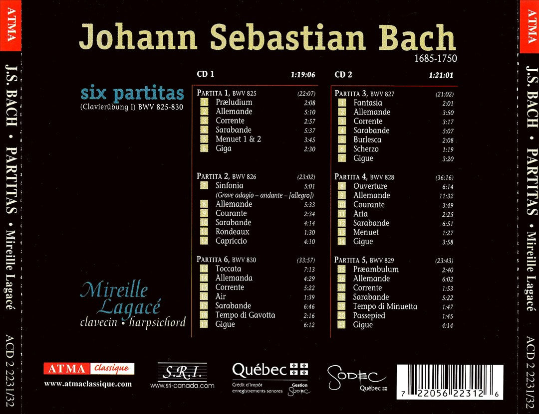 Bach: Six Partitas (Clavierübung I) BWV 825-830 cover art