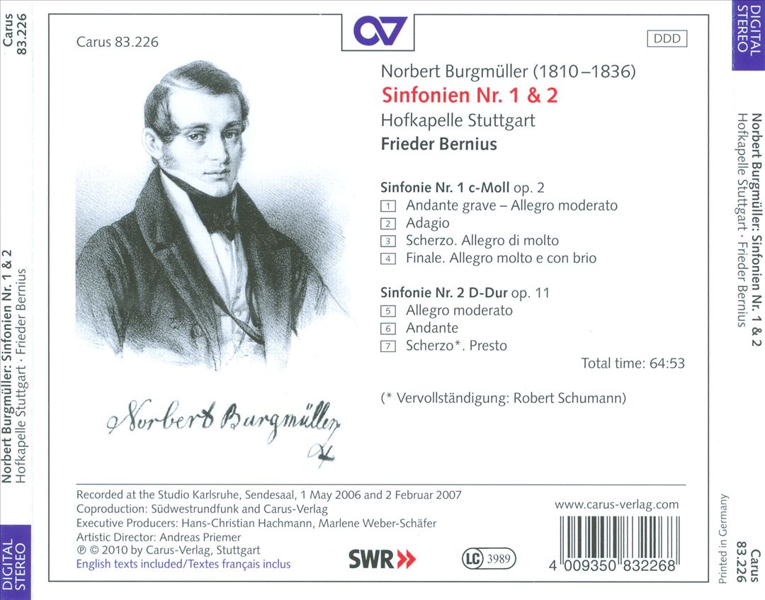 Norbert Burgmüller: Symphonies Nos. 1 & 2 cover art