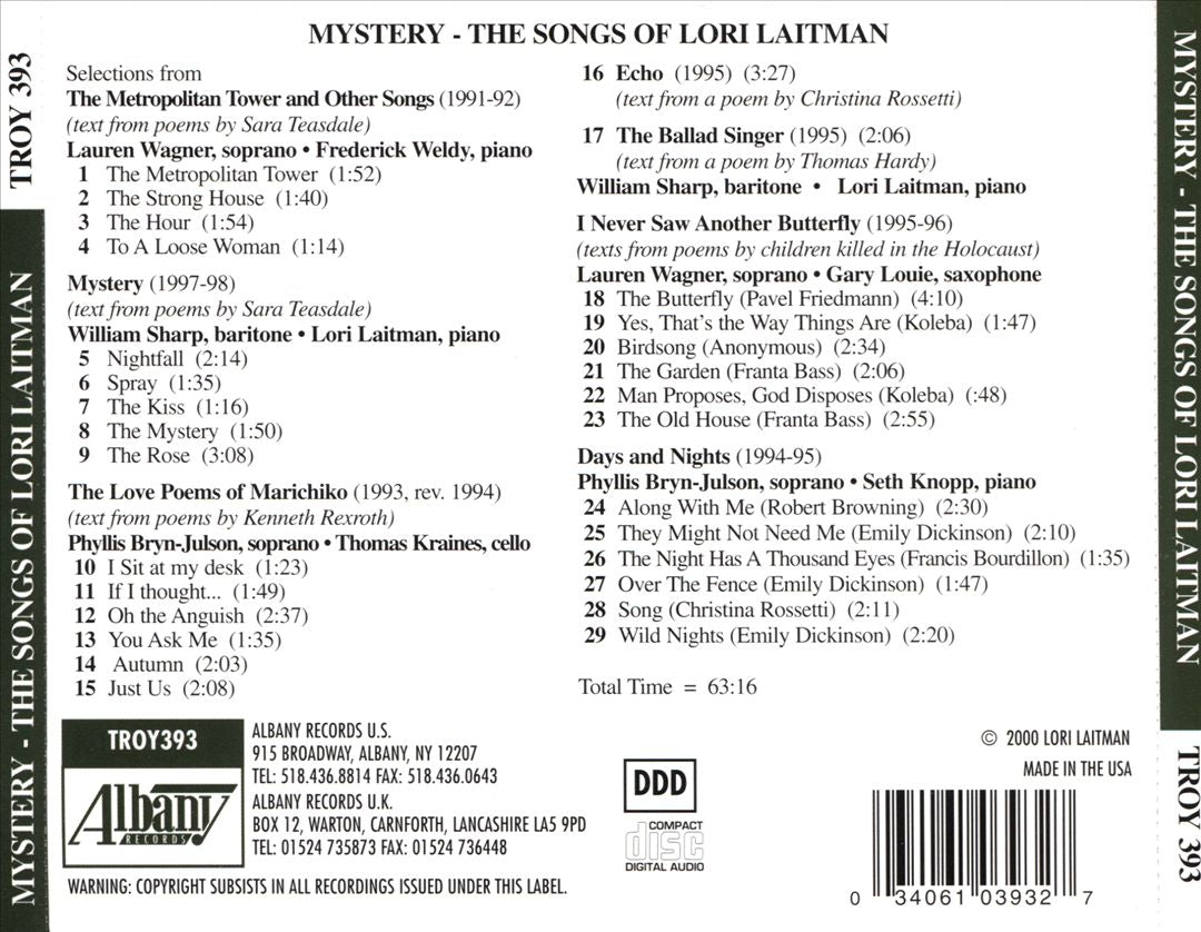 Mystery: Songs of Lori Laitman cover art