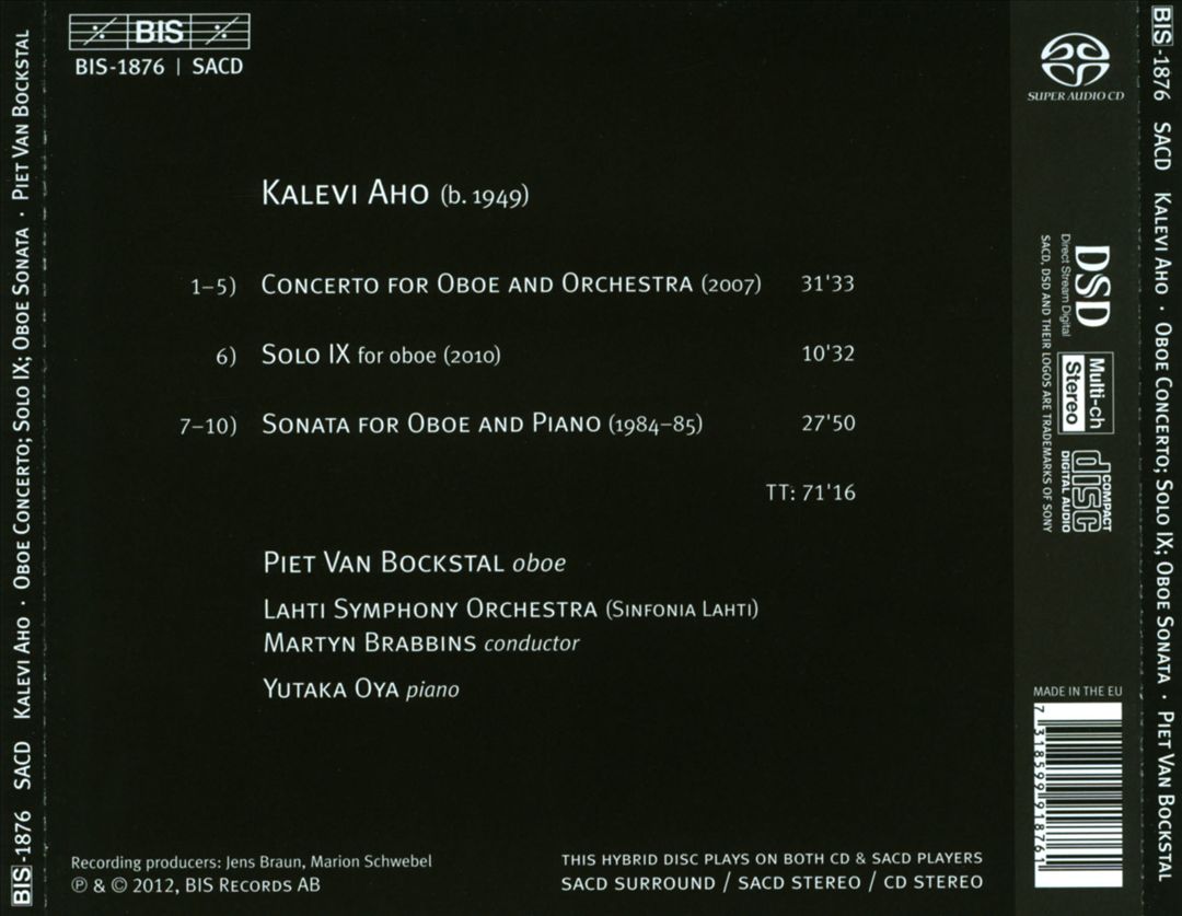 Kalevi Aho: Oboe Concerto; Solo IX; Oboe Sonata cover art
