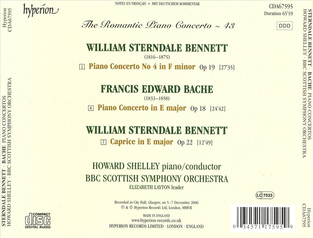 Romantic Piano Concerto, Vol. 43: Sterndale Bennett & Bache cover art