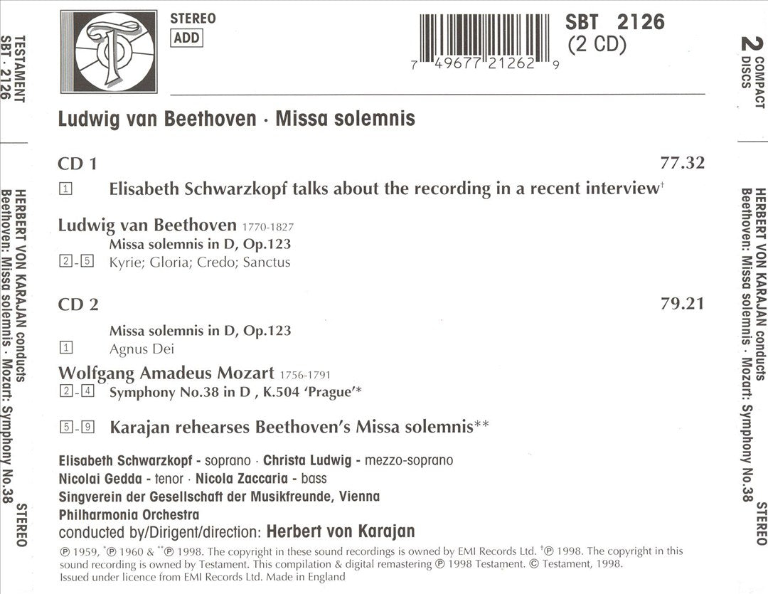 Beethoven: Missa solemnis; Mozart: Prague Symphony cover art