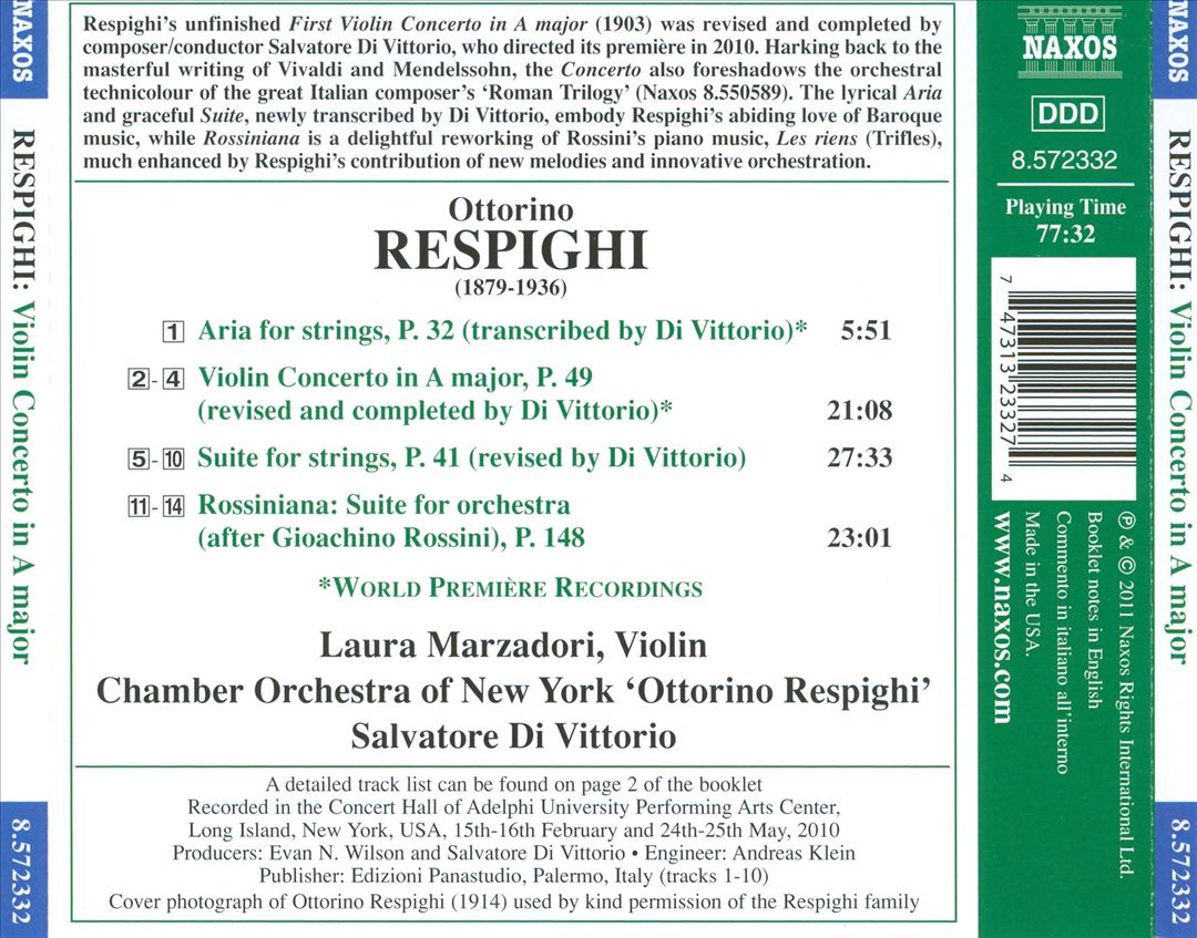 Respighi: Violin Concerto; Suite for Strings cover art