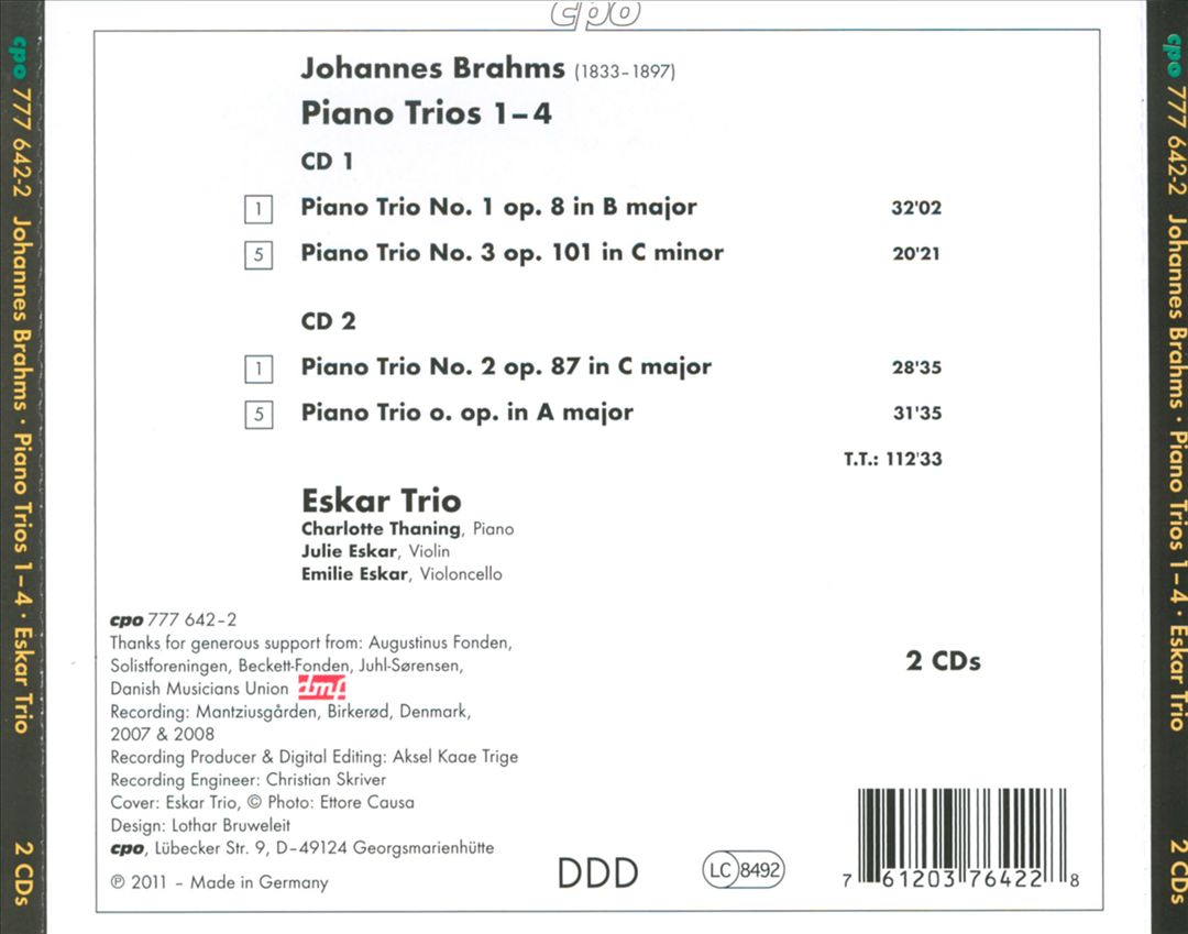 Brahms: Piano Trios Nos. 1-4 cover art