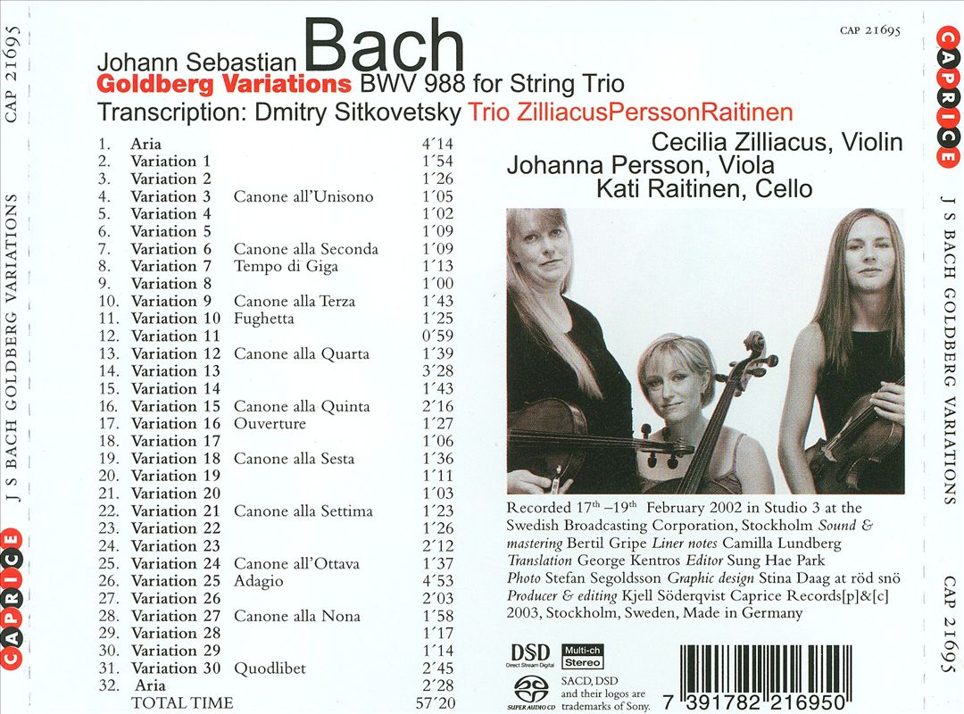 J.S. Bach: Goldberg Variations for String Trio cover art
