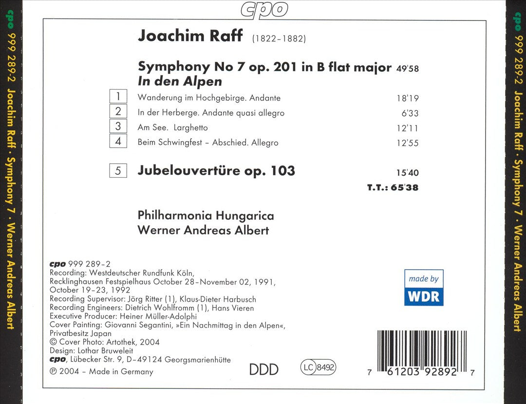 Joachim Raff: Symphony No. 7; Jubel-Overture cover art