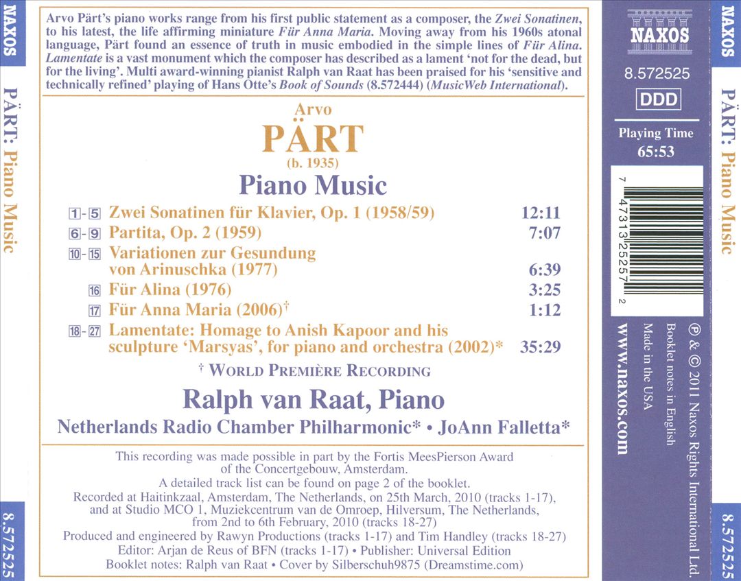 Arvo Pärt: Piano Music cover art