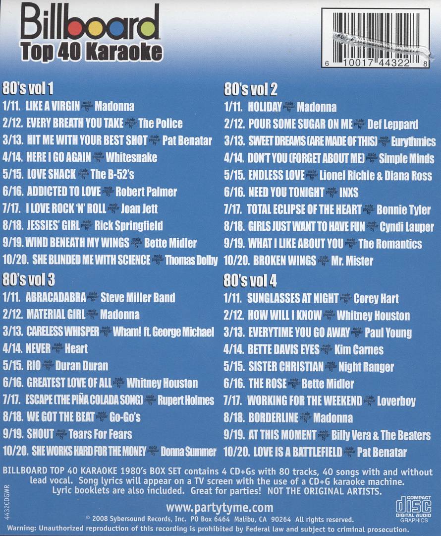 Billboard Top 40 Karaoke: 1980s [Box] cover art