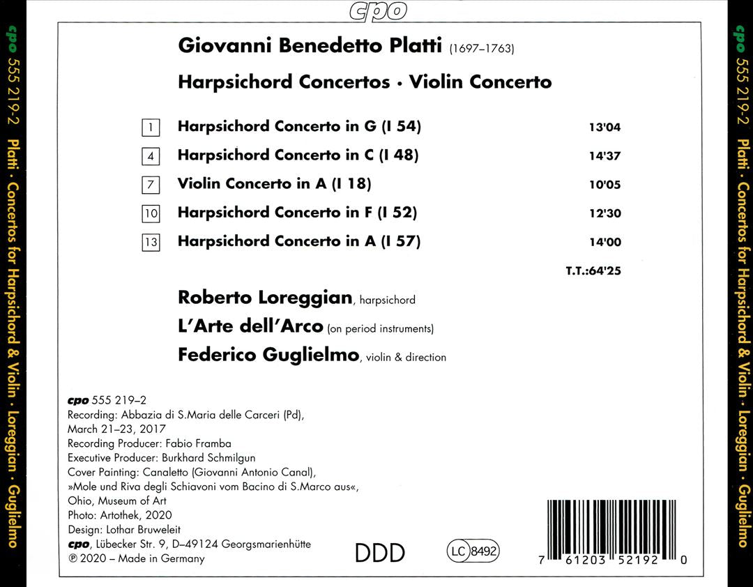 Giovanni Benedetto Platti: Four Harpsichord Concertos; Violin Concerto cover art