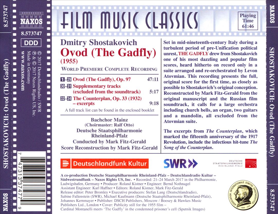 Dmitry Shostakovich: The Gadfly - Complete Original Score for the 1955 Film cover art