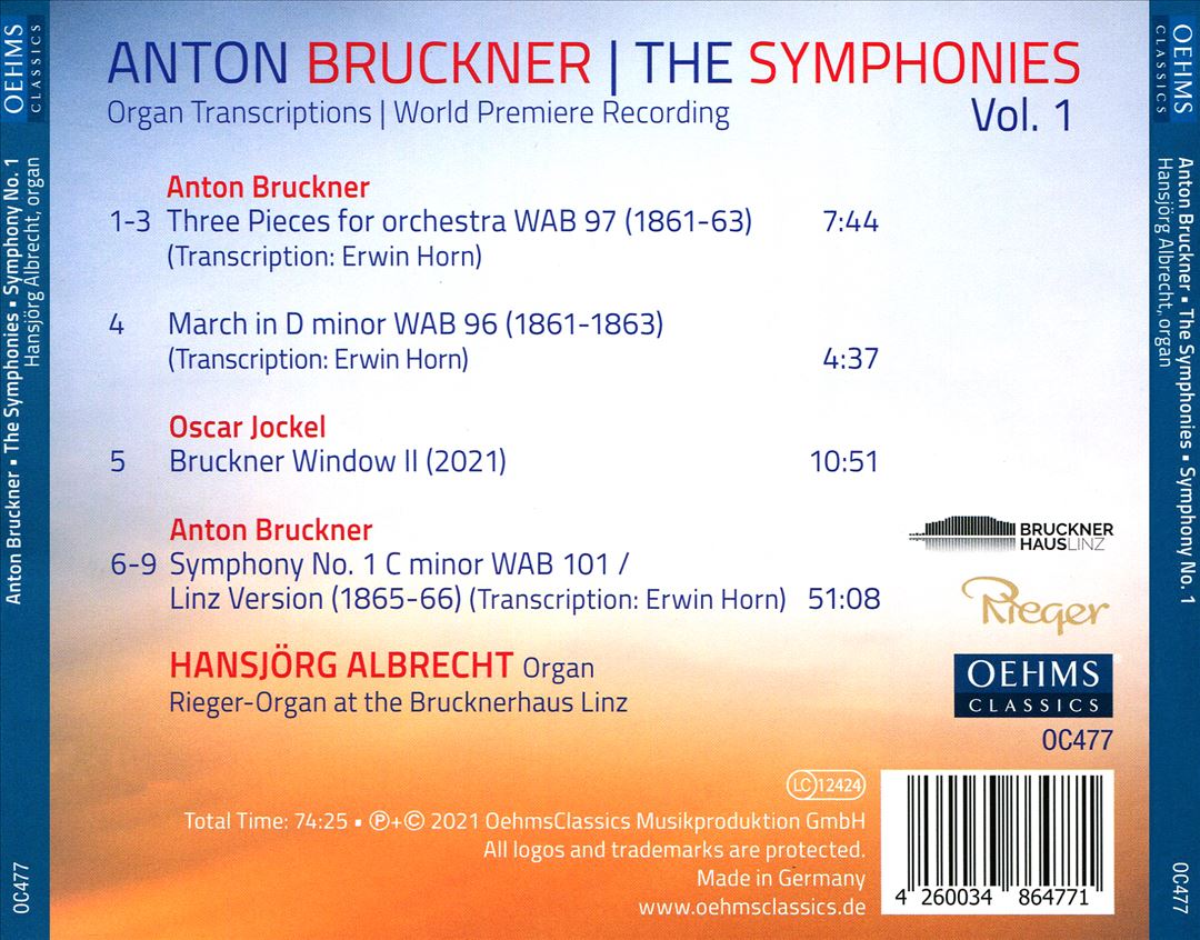 Anton Bruckner: The Symphonies Organ Transcriptions, Vol. 1: Symphony No. 1 in C minor cover art