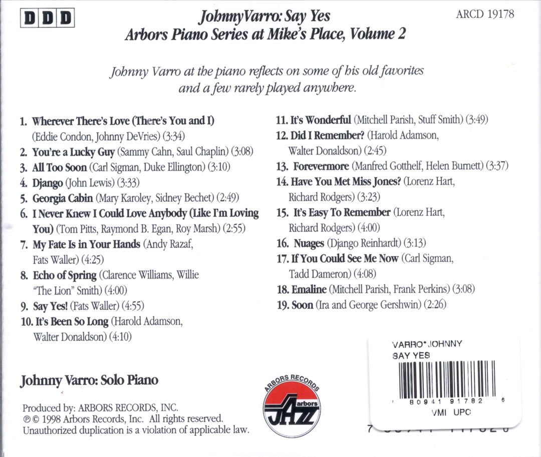 Say Yes: Arbors Piano Series at Mike's Place, Vol. 2 cover art