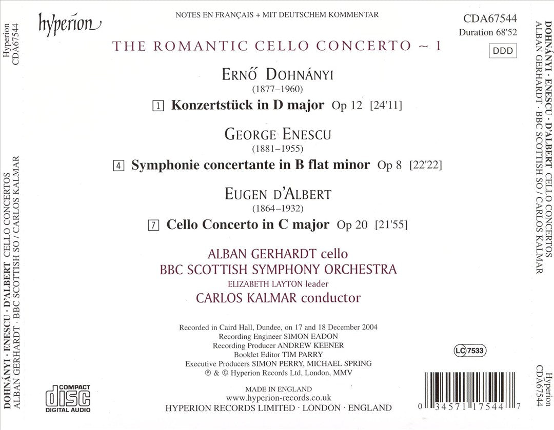 Dohnányi: Konzertstück Op. 12; Enescu: Symphonie Concertante Op. 8; d'Albert: Cello Concerto Op. 20 cover art