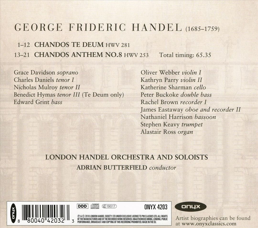 Handel: Chandos Te Deum; Chandos Anthem No. 8 cover art