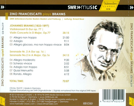 Zino Francescatti plays Brahms cover art