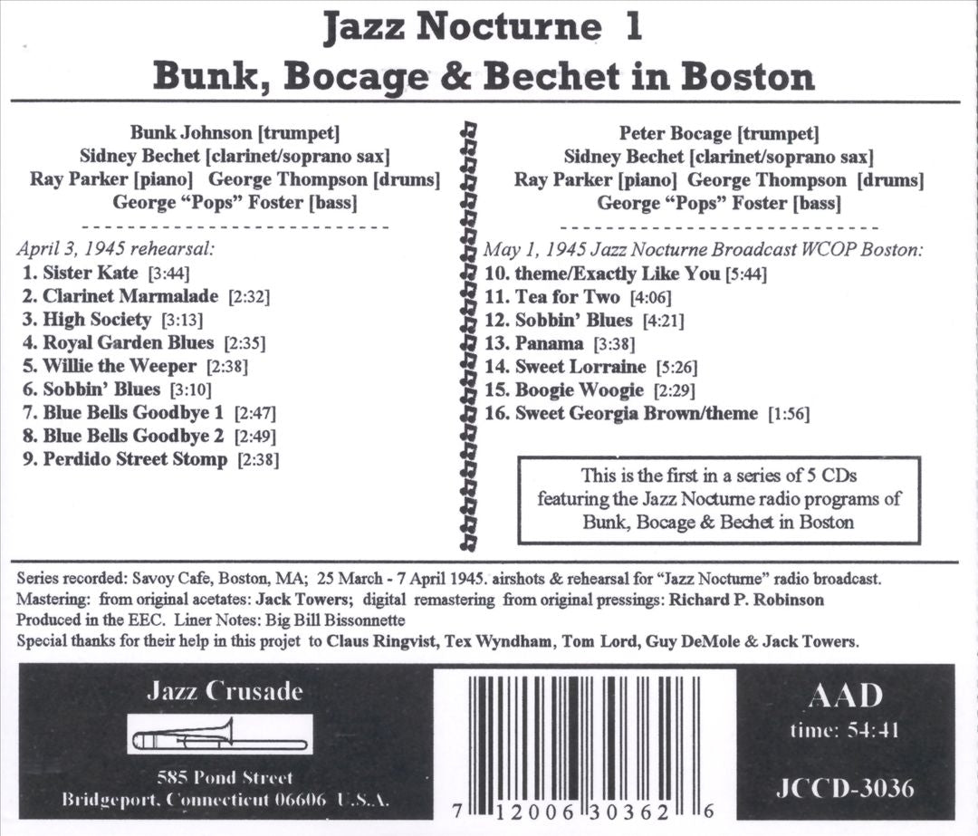 Jazz Nocturne, Vol. 1: Bunk, Bocage & Bechet in Boston cover art