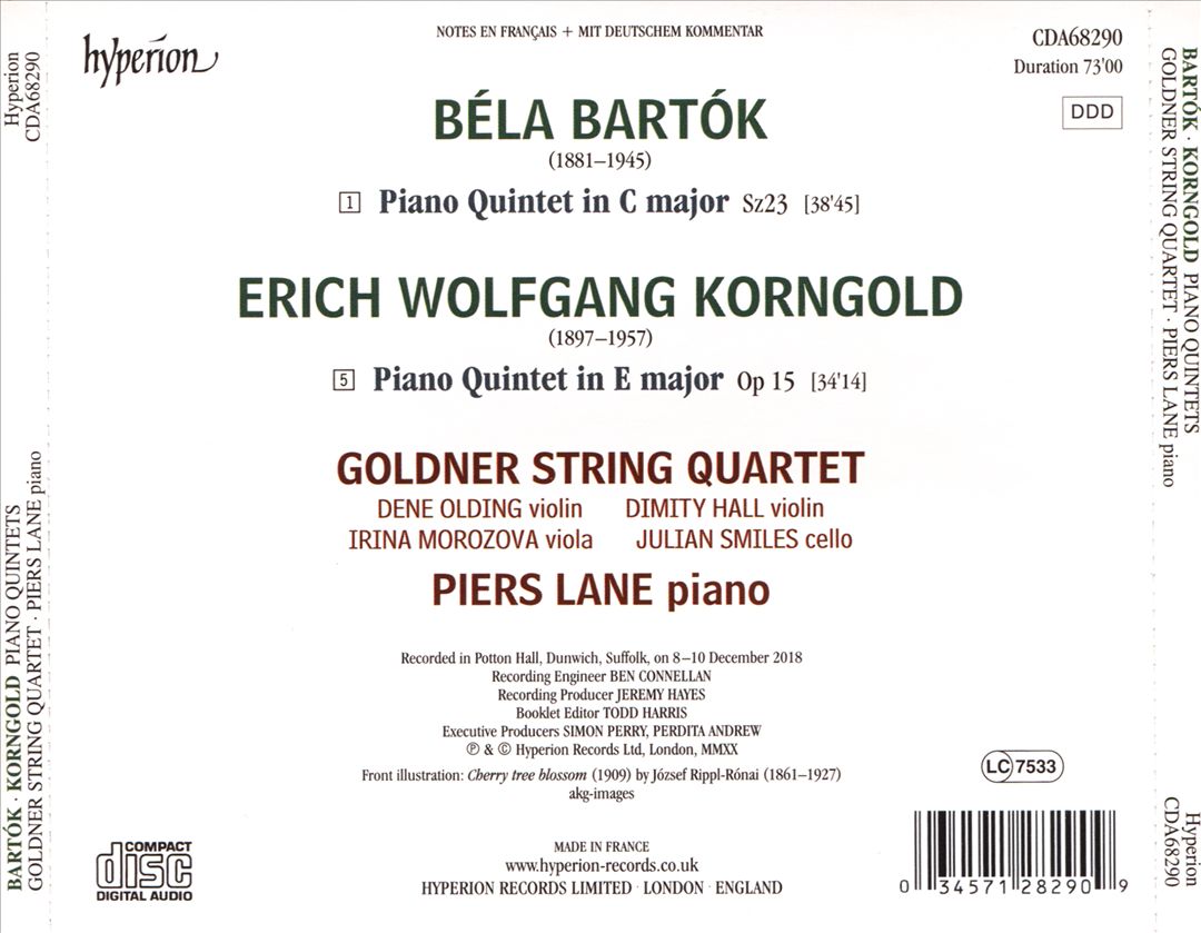Bartók, Korngold: Piano Quintets cover art