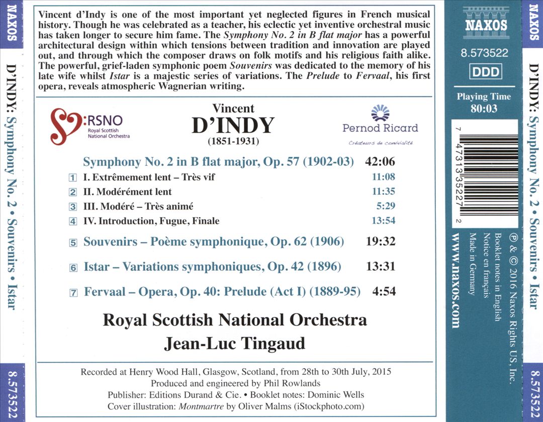 d'Indy: Symphony No. 2; Souvenirs; Istar; Fervaal cover art