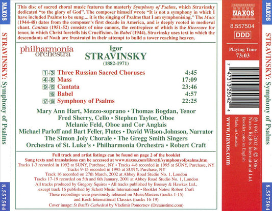 Stravinsky: Symphony of Psalms cover art