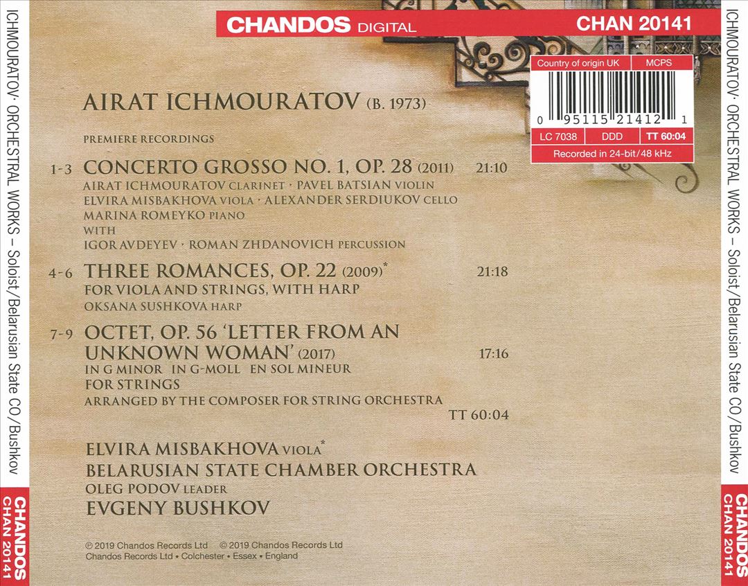 Airat Ichmouratov: Letter from an Unknown Woman; Three Romances for Viola; Concerto Groso No. 1 cover art