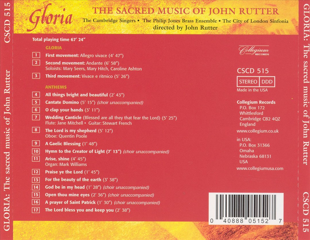 Gloria: The Sacred Music of John Rutter [2005] cover art