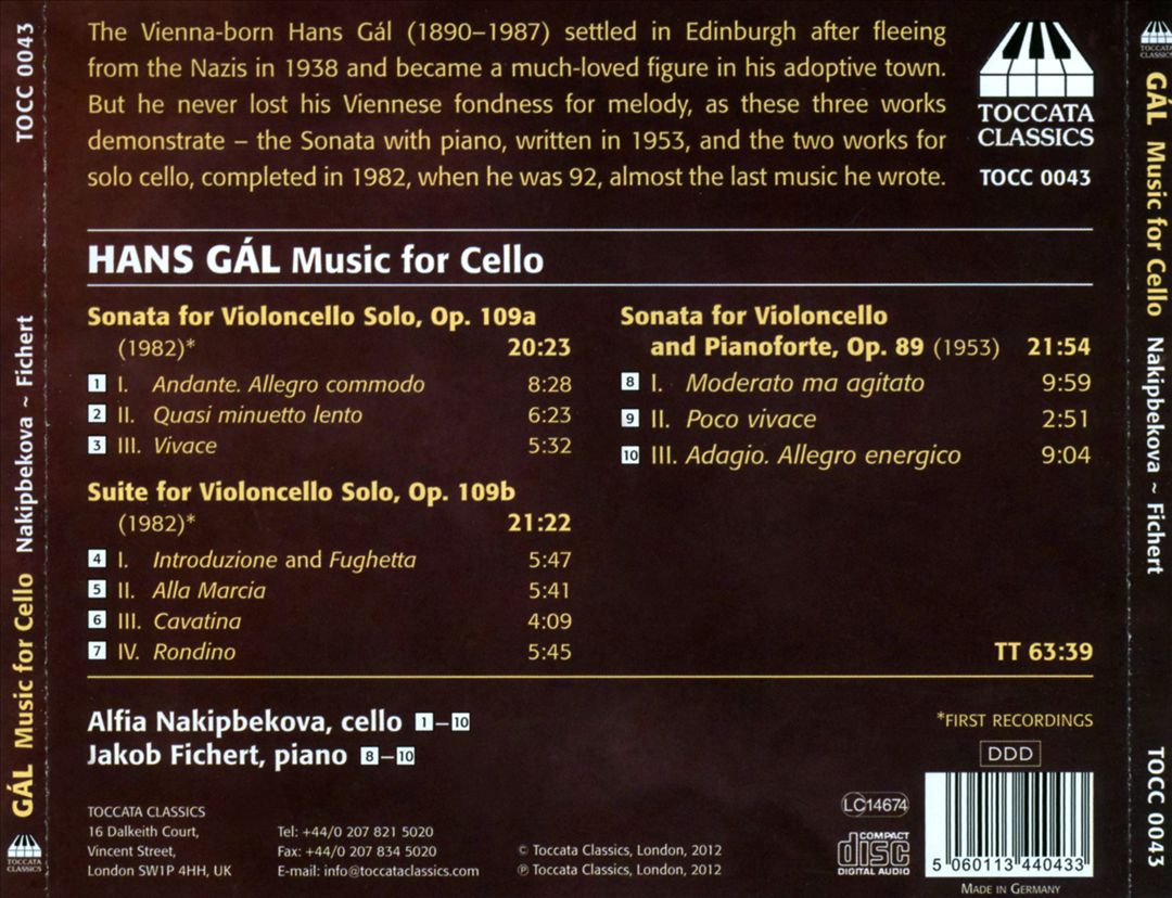 Hans Gál: Music for Cello cover art