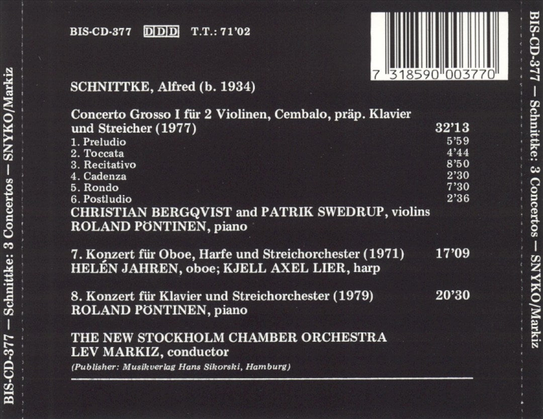 Alfred Schnittke: Concerto Grosso I; Concerto for Oboe and Harp; Concerto for Piano and Strings cover art