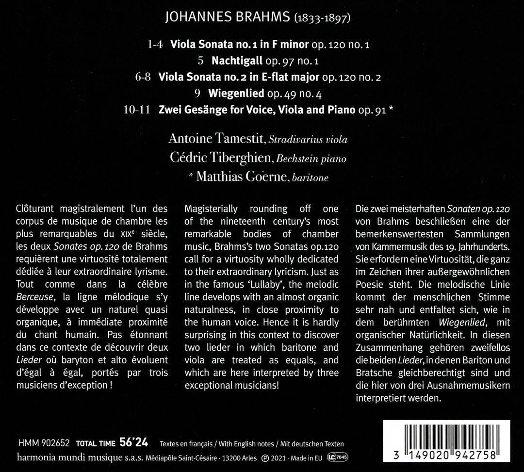 Johannes Brahms: Sonatas Op. 120; Zwei Gesänge Op. 91; Wiegenlied cover art