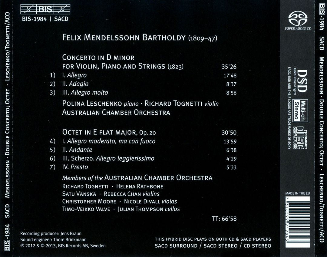 Mendelssohn: Concerto for Violin and Piano; Octet cover art