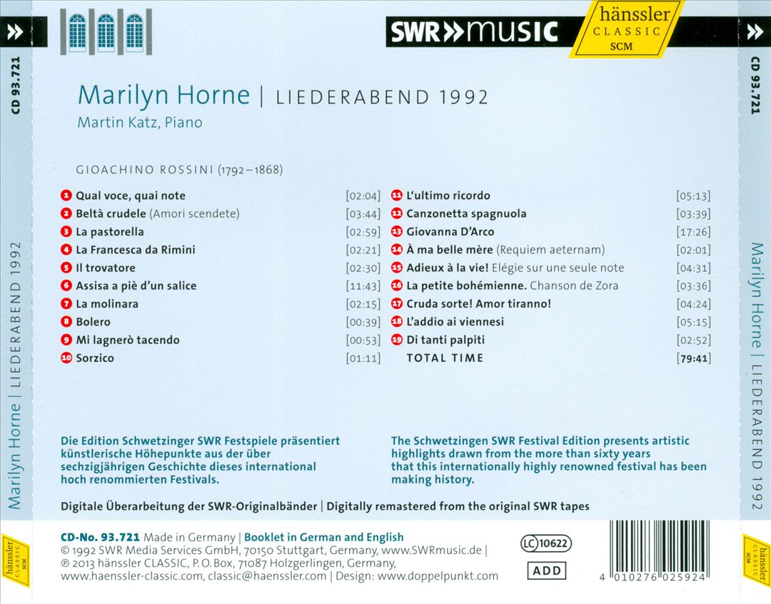 Rossini: Liederabend, 1992 cover art