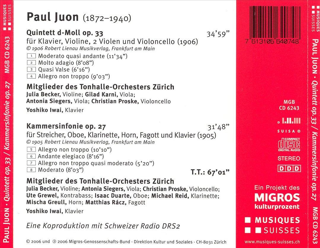 Paul Juon: Quintett Op. 33; Kammersinfonie Op. 27 cover art