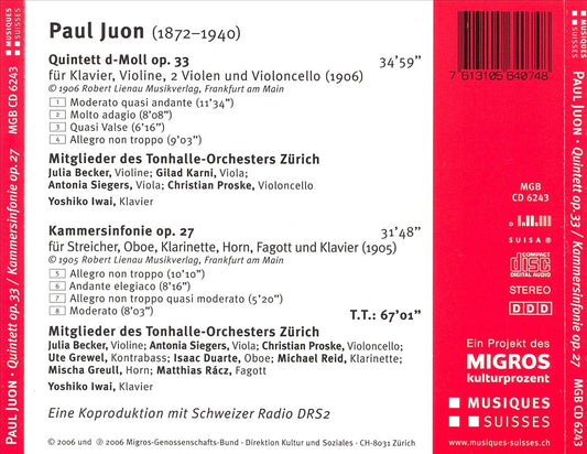 Paul Juon: Quintett Op. 33; Kammersinfonie Op. 27 cover art