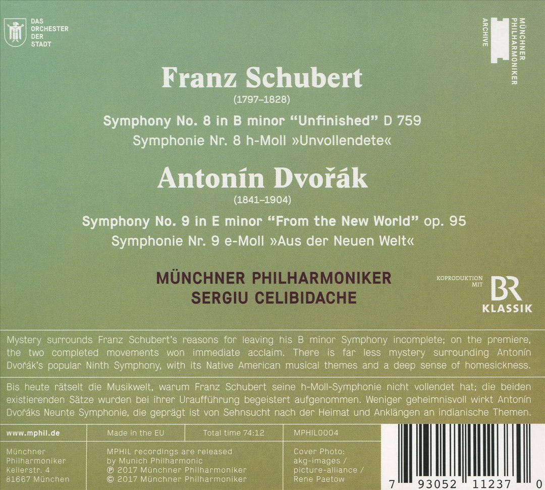 Schubert: Symphony No. 8 “Unfinished”; Dvorák: Symphony No. 9 "From the New World" cover art