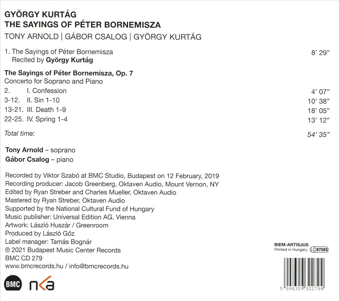 György Kurtág: The Sayings of Péter Bornemisza cover art