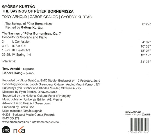 György Kurtág: The Sayings of Péter Bornemisza cover art