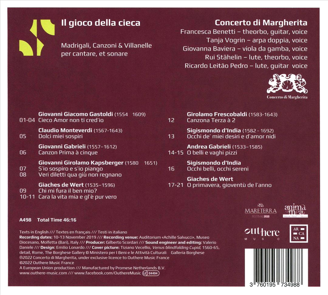 Gioco della cieca: Madrigali, Canzoni & Villanelle per cantare, et sonare cover art