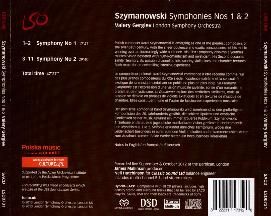 Szymanowski: Symphonies Nos. 1 & 2 cover art