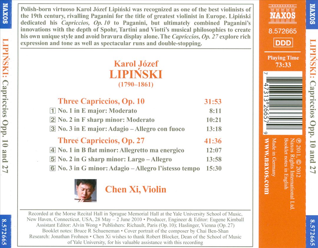 Karol Lipinski: Capriccios Opp. 10 and 27 cover art